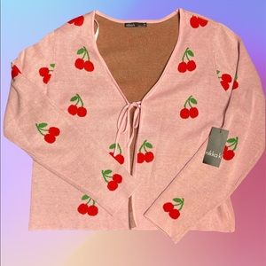 🍒 Cherry Print Tie Cardigan 🌸